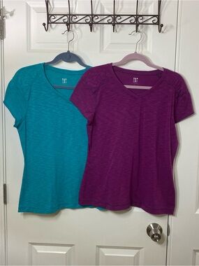 2fer! Title Nine Women's Short Sleeve V-Neck Tee - Teal & Plum size Large